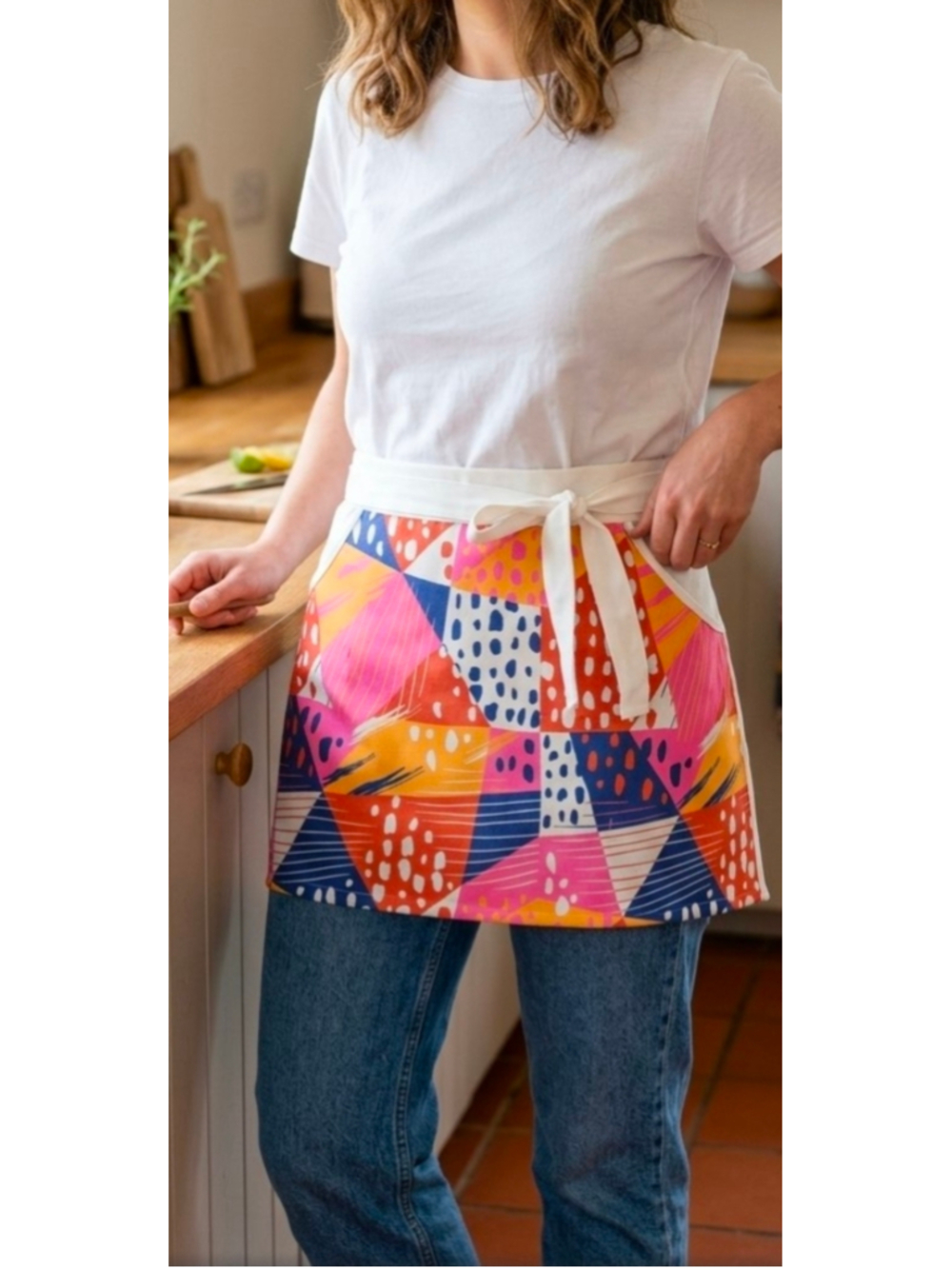Vintage 60s 70s Abstract Geometric Half Apron Mod Retro
